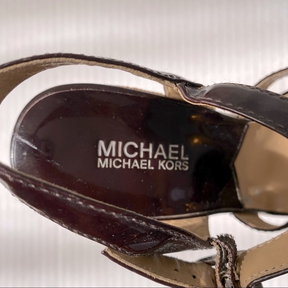 Michael Kors brown shiny wedge platform sandals - 7.5 - Picture 2 of 8